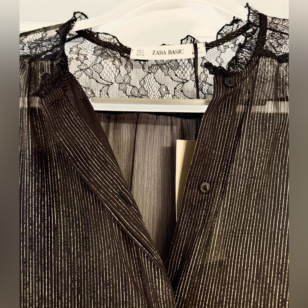 Zara Black/ Gold Sheer Duster Cardigan - Picture 2 of 14